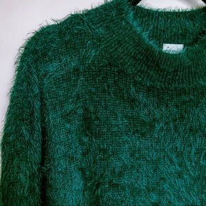 Dark green fringe pullover knitted sweater